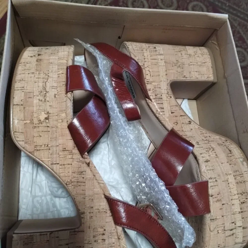 Steve Madden Brava Platform Sandal Red Suede w/Cork Size 11M - Picture 6 of 8